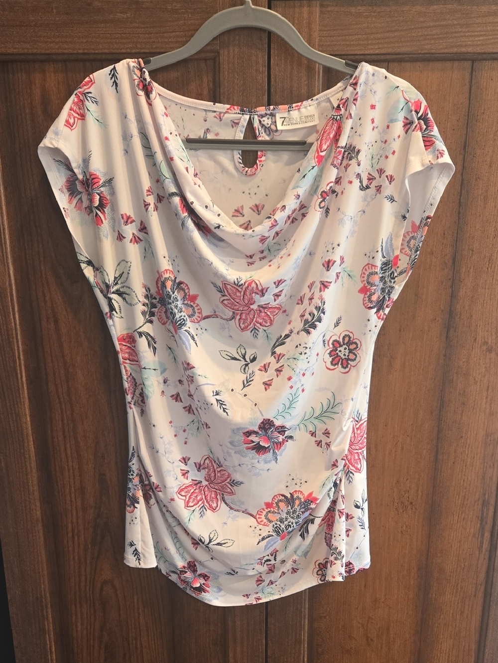 7 Th Avenue Design Studio White Floral Cowl-Neck Top